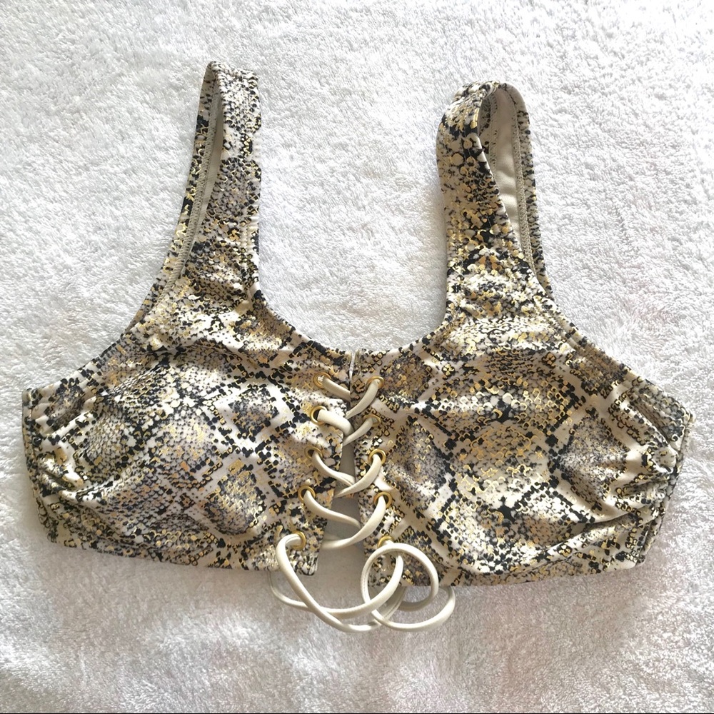 Bebe Snakeskin Lace-Up Bikini Top